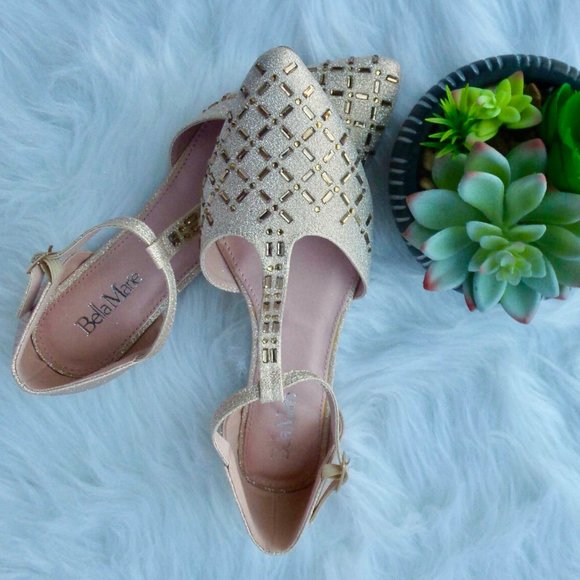 *SOLD*Champagne Glittery Flats with Ankle - Picture 2 of 7